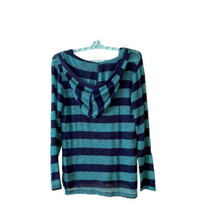 Bobeau Top Womens Size S Lightweight Knit Hoodie Sheer Blue Stripes Made In USA